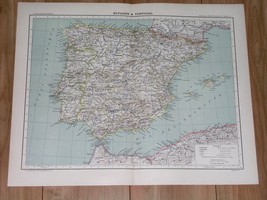 1907 Original Antique French Map Of Spain And Portugal - £15.91 GBP