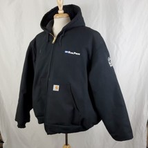 Carhartt J140 Black Canvas Hooded Jacket Adult XXL Quilted Lining Zip Up Work - £59.95 GBP