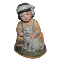 VTG Home Interiors Native American Indian Girl Wolf Figurine 4&quot; in Gift Decor - $12.64