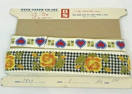 Vintage Ribbon Embroidered Sewing Heart Floral Yellow Rose Houndstooth 1... - $29.00