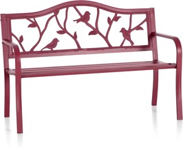 Phi Villa Outdoor Patio 50&quot; Metal Park Bench Red, Steel Frame Bench, Red... - $168.96