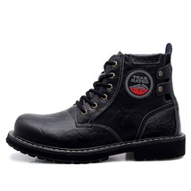  Autumn Winter Men Leather Boots Fashion Motorcycle Boots Men Cow Leather Ankle  - £76.68 GBP