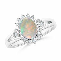 ANGARA 8x6mm Natural Opal Halo Ring with Heart Motifs in Silver for Women, Girls - £348.30 GBP+