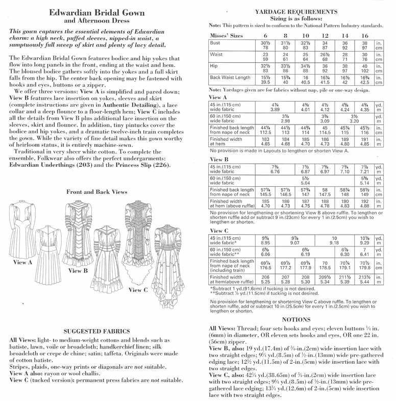 Folkwear Edwardian Bridal Gown & Afternoon Dress #227 Sewing Pattern Folkwear227 Item image 3