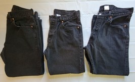 3 PAIR Levi’s 501 Denim Jeans Black Button Fly 35x28 38x30 READ VINTAGE Strauss - £30.89 GBP