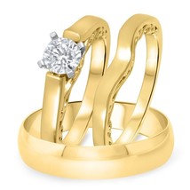0.50 Ctw Real Moissanite 14K Two-Tone Gold Over Wedding His &amp; Her Trio R... - $2,655.64 MXN