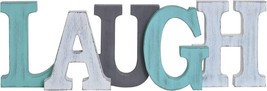 Wooden Laugh Sign Decor Aqua Hanging Block Letters Sign Free Standing Wooden Let - $21.49