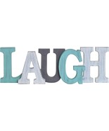 Wooden Laugh Sign Decor Aqua Hanging Block Letters Sign Free Standing Wo... - £17.12 GBP