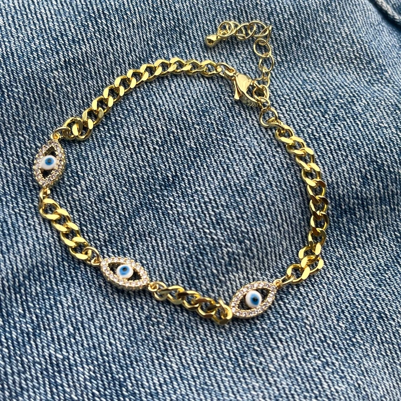 5Pcs Bohemian Style Cz Zirconia Eye Charms Gold Chain Bracelet Necklace Jewelry  - £47.29 GBP