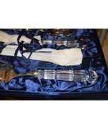 Vintage 5 Piece Salad Serving Set Glass Handles, china, heavy, boxed - $39.99