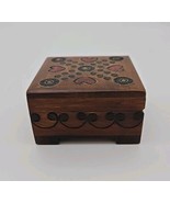 Hand Carved Wooden Trinket Box Hearts Design Rustic 3x3&quot; Keepsake Jewelr... - $22.00 CAD
