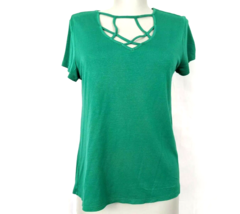 Pink Rose Green V-neck T-Shirt Womens size S - £7.47 GBP