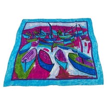 Abstract Boats Nautical Adrienne Vittadini Vivid Colors Print Art Scarf 30&quot; - £29.54 GBP