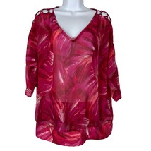 White House Black Market Womens Pink Abstract Print Sheer Blouse Size Medium - £12.71 GBP