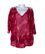 White House Black Market Womens Pink Abstract Print Sheer Blouse Size Me... - £12.70 GBP