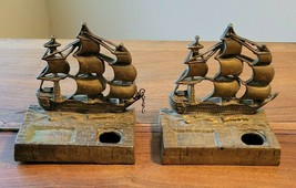 Vintage Pair Sailing Clipper Ship Nautical Cast Iron Bookends - £31.12 GBP