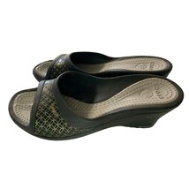 Crocs Womens Size 10 Wedge Slip On Slide Shoes Black Gold 3 in Heel Sandal - $26.72