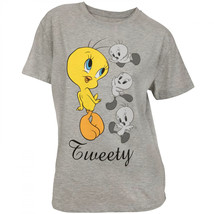 Looney Tunes Tweety Bird Cute Poses Junior&#39;s T-Shirt Grey - $26.98