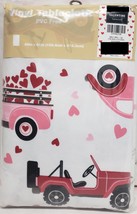 Vinyl Printed Tablecloth,60&quot;x84&quot;Oblong, Valentine&#39;s Day Love Trucks W/HEARTS, Mi - £13.39 GBP