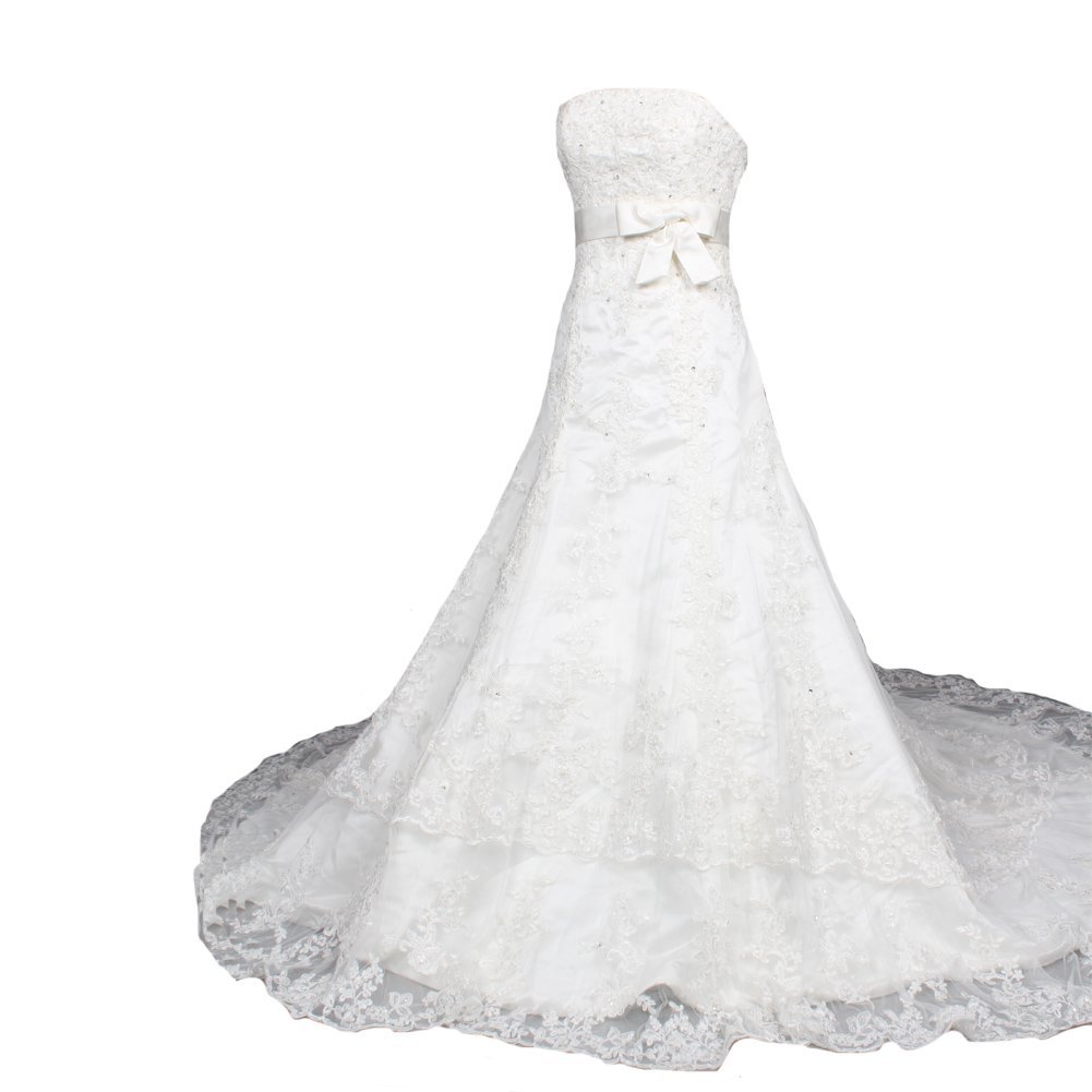 Kivary Women's White A Line Tulle Lace Wedding Dresses with Sash and Bow US 20W