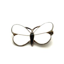 Vtg Signed Sterling Finn Jensen Norway Art Nouveau White Enamel Butterfly Brooch - £119.07 GBP