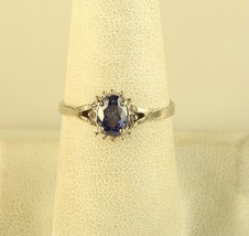 Vintage Sterling Silver 925 Handcrafted Blue Tanzanite Halo Diamond Promise Ring - £43.65 GBP