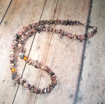 Necklace Bead Pink Brown Chips w/Spacer Beads 18&quot;+ Lobster Upcycled Handmade - £11.99 GBP