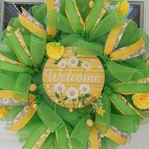 Yellow Daisy Wreath  Green Mesh Front Door Decor  22x6 - $57.99
