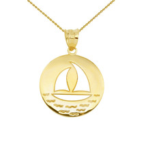14k Solid Gold Nautical Ocean Waves Sailboat Silhouette Pendant Necklace - £154.32 GBP+