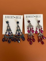 Lot 2 Robert Rose Pink Blue  Crystal Chandelier Dangling Teardrop Earrings NEW - £14.93 GBP