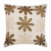 Ivory Decorative Pillow Cover, Gold Ivory Beaded 16&quot;x16&quot; Linen, Floral Geisha - £26.35 GBP+