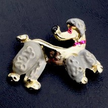 Poodle Dog Pin Brooch Vintage Metal Enamel Fancy Doggy - $11.95