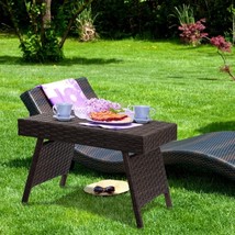 Folding PE Rattan Side Coffee Table Patio Garden Furniture (Chair Not Included) - £65.63 GBP