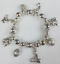 Silver Beaded Chearleaders Charm Bracelet With 8 Charms - £12.04 GBP
