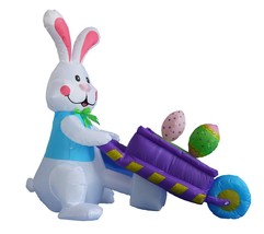 4 FOOT LONG Easter Inflatable Rabbit Pushing Wheelbarrow Eggs Outdoor Decoration - £55.15 GBP
