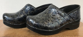 Dansko Floral Gray Blue Metallic Clogs Shoes 38 7.5 - $1,000.00