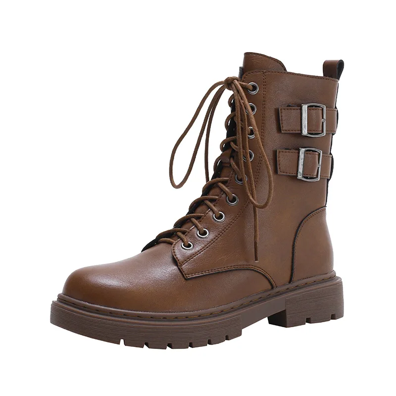  Ankle Boots Women  Leather Platform Boots Outdoor Round Toe  Up Combat  Boots W - £106.85 GBP