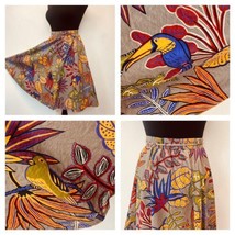 Vintage Skirt Size S Toucan Tropical Bird Floral Print Green Purple Oran... - $24.95