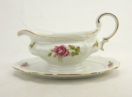 Johann Haviland Gravy Boat w/Underplate, Pattern JOH172, Pink Roses, Gold Trim - £15.28 GBP