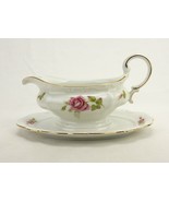 Johann Haviland Gravy Boat w/Underplate, Pattern JOH172, Pink Roses, Gol... - $26.73 CAD