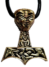 Bronze Thors Hammer Uhtred Necklace Pendant Mjolnir Bear&#39;s Head Asatru L... - £24.76 GBP