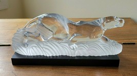 Lenox 1995 Fine Crystal Prowling Panther Statue w/ Black Wood Stand Germany - $98.95