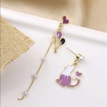 Asymmetry Cute Cat Drop Dangle Earrings for Women - £7.98 GBP