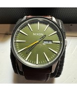 Nixon Sentry Green Dial Brown Leather Band Men&#39;s Watch A1052334 42mm - $148.49