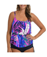 Tankini Plus Sz 18W Tropical Adj Straps Pullover Stretch Top Layered Ruffle - €28,14 EUR
