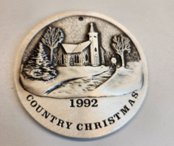 Country Christmas 1992 Pewter Round Ornament Holiday Services Rare SPEC CAST - $11.70