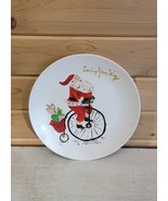Vintage Handmade Hand Painted Christmas Acrylic Paint Plate Santa Unicycle - €17,15 EUR
