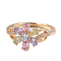 New 585 Rose Gold Flower Ring For Women Fashion Colorful Natural Zircon Rings Fi - £10.18 GBP