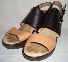 Jambu Gem Black Tan Wedge Sandals 9.5 Strappy Heels - $34.62