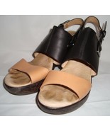 Jambu Gem Black Tan Wedge Sandals 9.5 Strappy Heels - £27.24 GBP